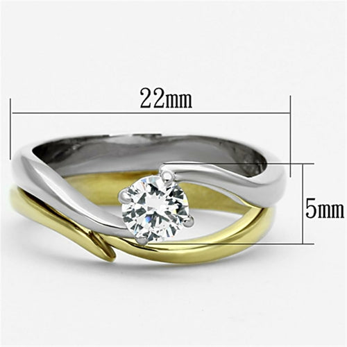Bague Bicolore Acier Inoxydable Or & Argent avec Zircon AAA