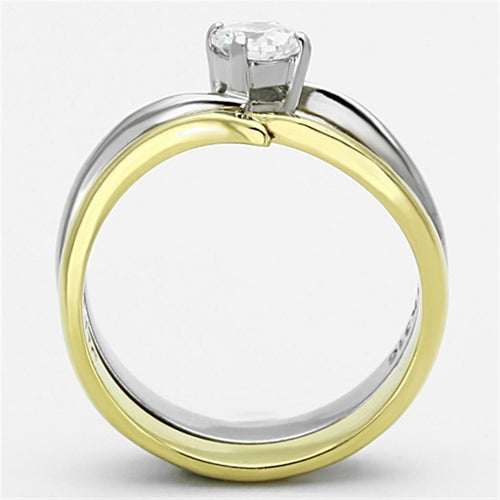 Bague Bicolore Acier Inoxydable Or & Argent avec Zircon AAA