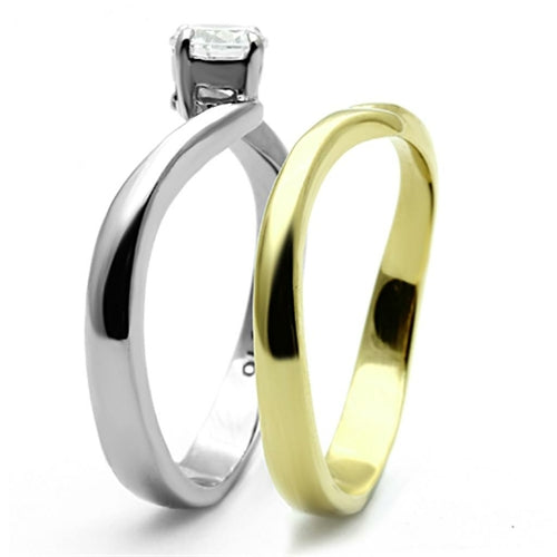 Bague Bicolore Acier Inoxydable Or & Argent avec Zircon AAA