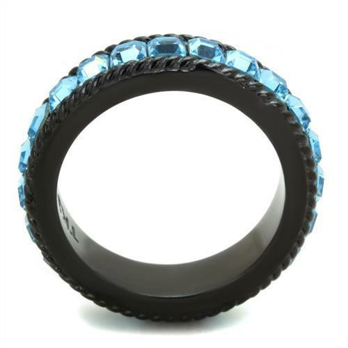 Bague Acier Inoxydable Plaquée Noir (Ion Plating) avec Cristal Premium