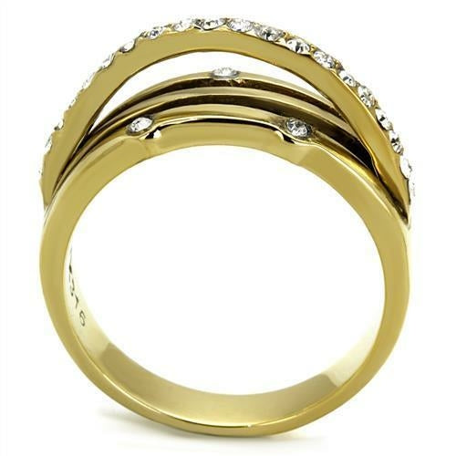 Bague Acier Inoxydable Plaquée Or (Ion Plating) avec Cristal Premium