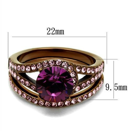 Bague Acier Inoxydable Plaquée Café Doré avec Cristal Premium