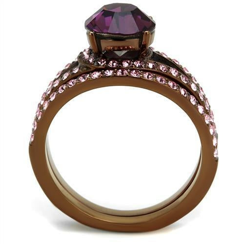 Bague Acier Inoxydable Plaquée Café Doré avec Cristal Premium