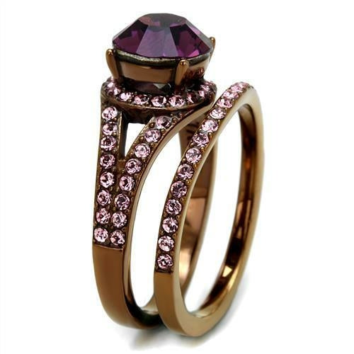 Bague Acier Inoxydable Plaquée Café Doré avec Cristal Premium