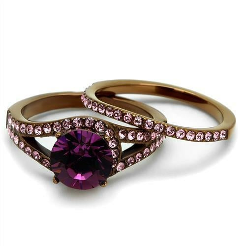 Bague Acier Inoxydable Plaquée Café Doré avec Cristal Premium