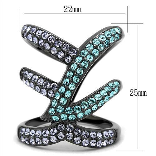 Bague Acier Inoxydable Plaquée Gris Anthracite (IP Gun) avec Cristal