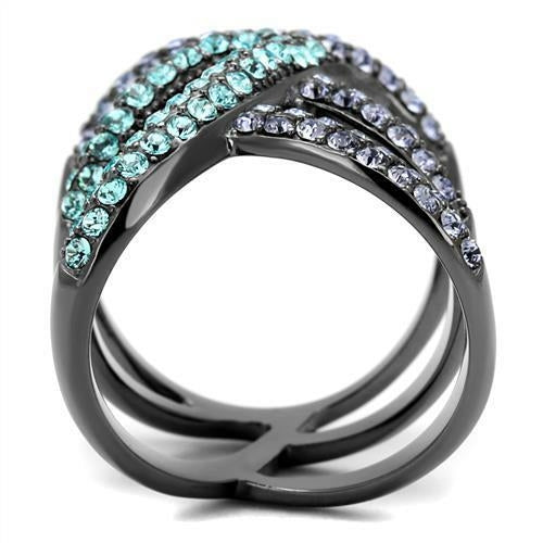 Bague Acier Inoxydable Plaquée Gris Anthracite (IP Gun) avec Cristal