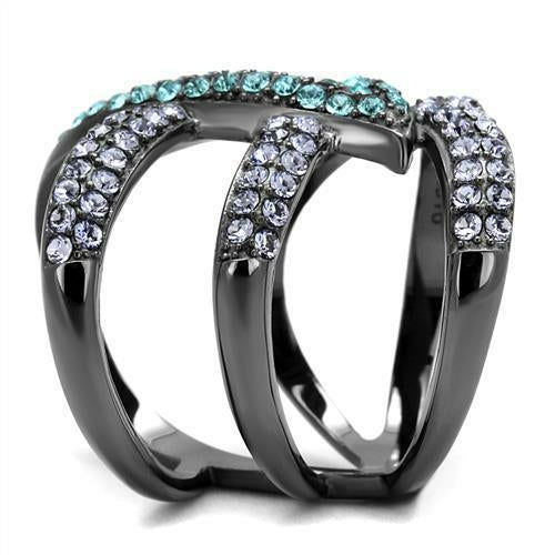 Bague Acier Inoxydable Plaquée Gris Anthracite (IP Gun) avec Cristal
