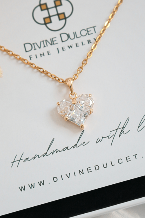 Collier Pendentif Cœur Zircone Cubique 24 Carats