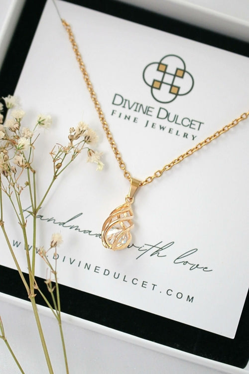 Collier Cage Larme Zircone Cubique 24 Carats