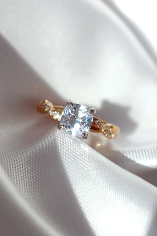 Bague Solitaire Conte de Fées Argent 925 Plaqué Or 18 Carats