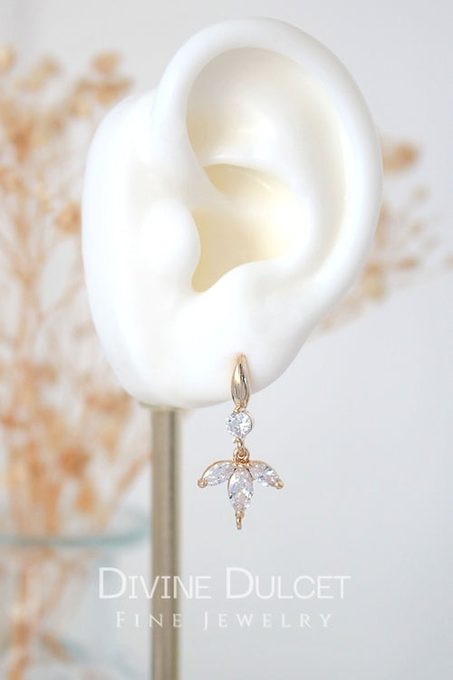 Boucles d'oreilles "Bloom" Pétales de Fleur Zircone Cubique 24 Carats