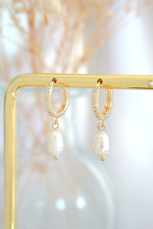Créoles Pendantes Mini Perles d'Eau Douce 24 Carats