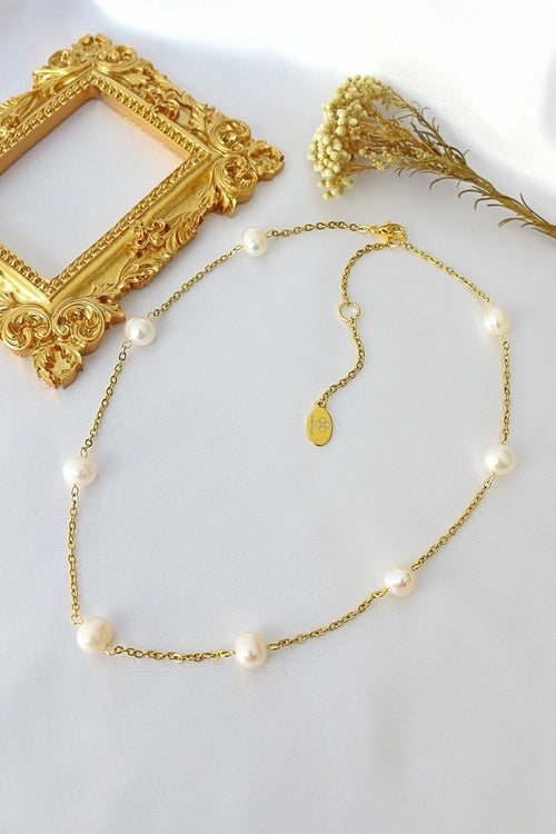 Ras-de-cou Chaîne Perles d'Eau Douce Baroques 24 Carats