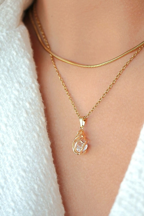 Collier Cage Larme Zircone Cubique 24 Carats