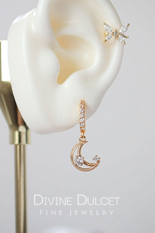 Créoles Lune Zircone Cubique Or 24 Carats