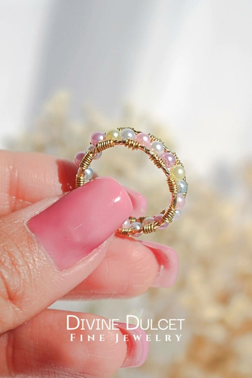 Bague Anneau Arc-en-ciel Pastel Travaillée à la Main 18 Carats