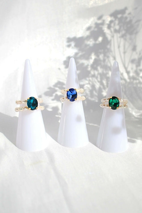 Bagues Perles d'Eau Douce Zircone Cubique 3 Tons de Bleu