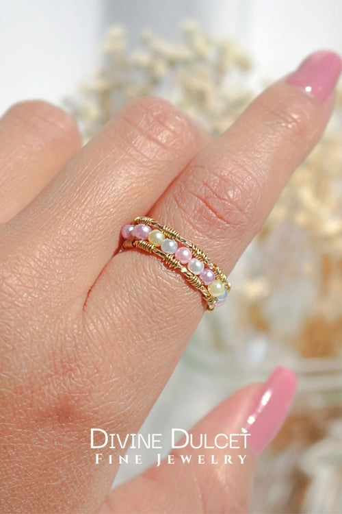 Bague Anneau Arc-en-ciel Pastel Travaillée à la Main 18 Carats