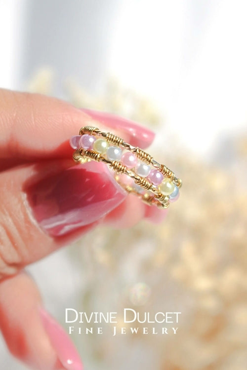 Bague Anneau Arc-en-ciel Pastel Travaillée à la Main 18 Carats