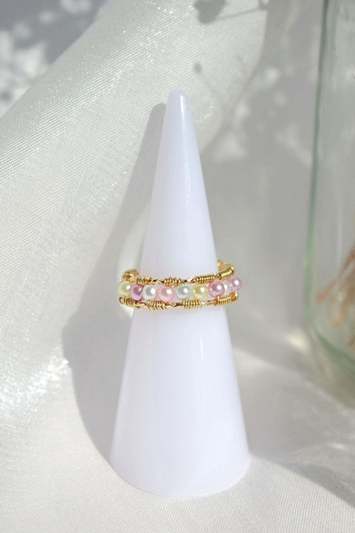 Bague Anneau Arc-en-ciel Pastel Travaillée à la Main 18 Carats