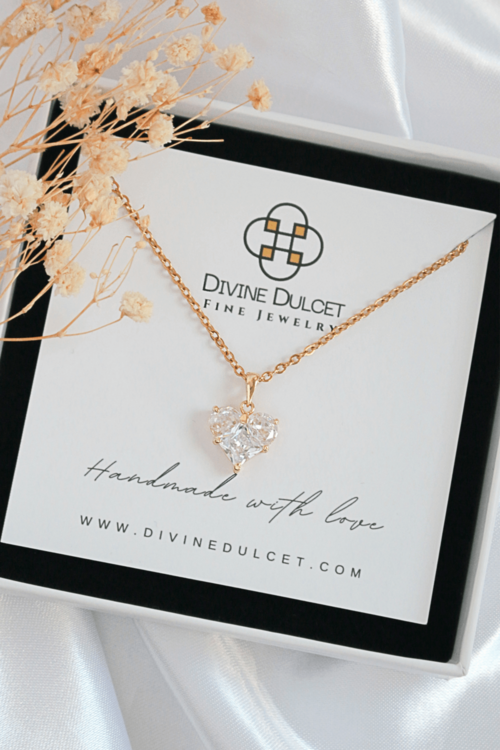 Collier Pendentif Cœur Zircone Cubique 24 Carats