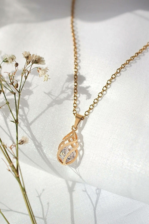 Collier Cage Larme Zircone Cubique 24 Carats