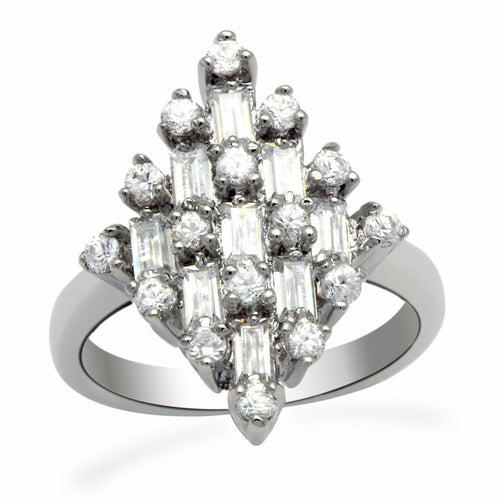 Bague en Laiton Rhodiumé avec Zircon AAA - Modèle LO2061