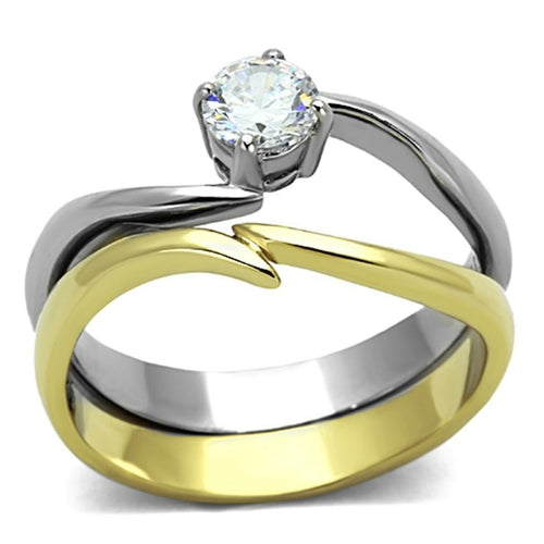Bague Bicolore Acier Inoxydable Or & Argent avec Zircon AAA