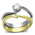 Bague Bicolore Acier Inoxydable Or & Argent avec Zircon AAA