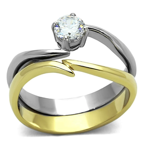 Bague Bicolore Acier Inoxydable Or & Argent avec Zircon AAA