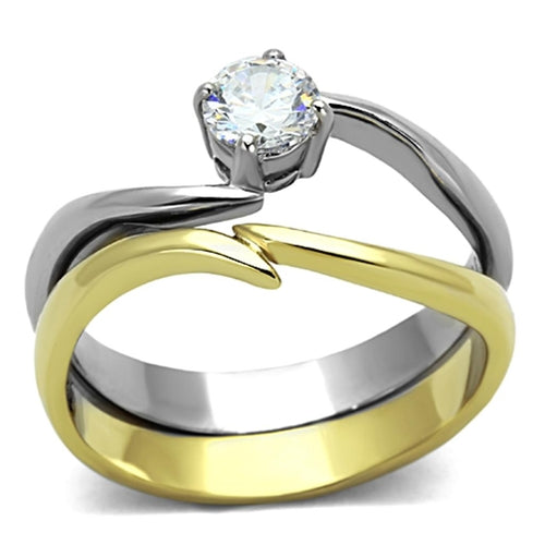 Bague Bicolore Acier Inoxydable Or & Argent avec Zircon AAA