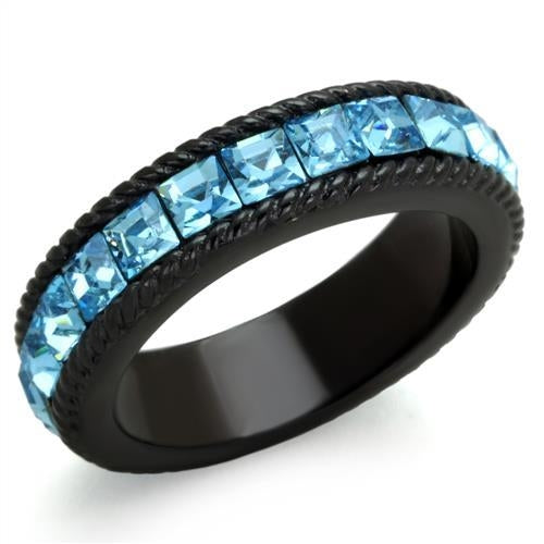 Bague Acier Inoxydable Plaquée Noir (Ion Plating) avec Cristal Premium