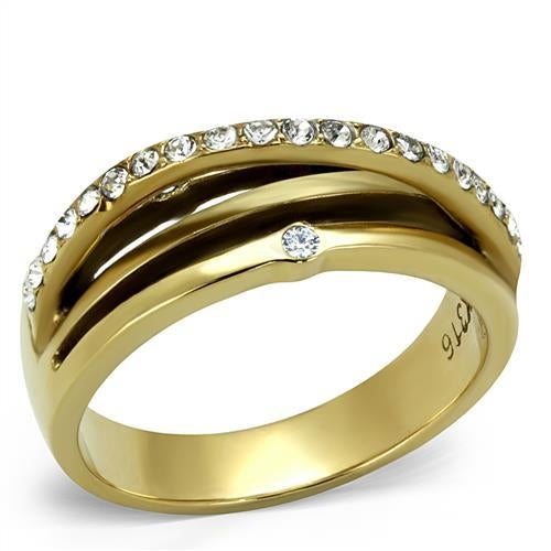 Bague Acier Inoxydable Plaquée Or (Ion Plating) avec Cristal Premium