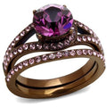 Bague Acier Inoxydable Plaquée Café Doré avec Cristal Premium