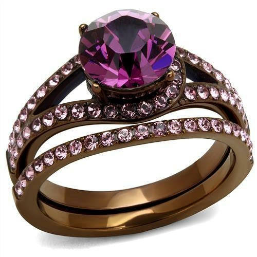Bague Acier Inoxydable Plaquée Café Doré avec Cristal Premium