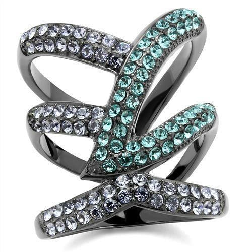 Bague Acier Inoxydable Plaquée Gris Anthracite (IP Gun) avec Cristal