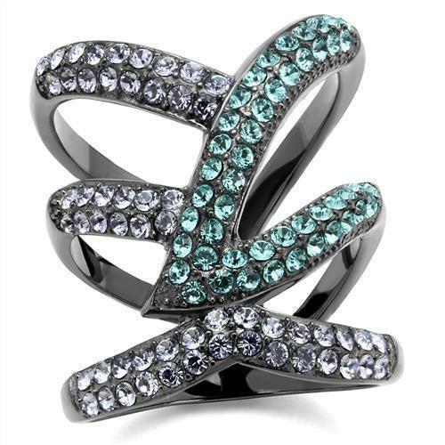 Bague Acier Inoxydable Plaquée Gris Anthracite (IP Gun) avec Cristal