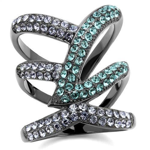 Bague Acier Inoxydable Plaquée Gris Anthracite (IP Gun) avec Cristal