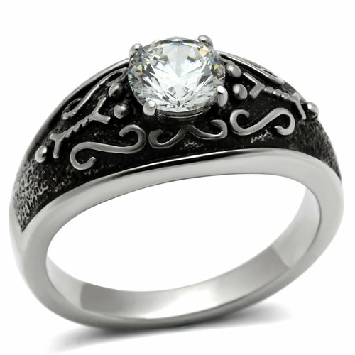 Bague Homme en Acier Inoxydable Poli avec Zircon AAA