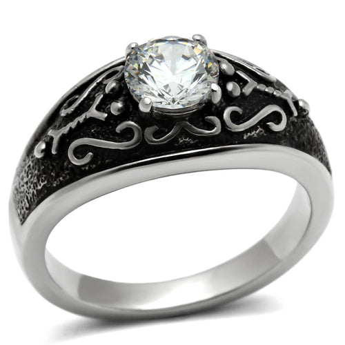 Bague Homme en Acier Inoxydable Poli avec Zircon AAA