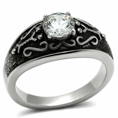 Bague Homme en Acier Inoxydable Poli avec Zircon AAA